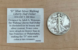 1943-D Walking Liberty Half Dollar .90 Silver with COA - £19.73 GBP