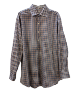 Peter Millar Nanoluxe Shirt Mens 18 Long Blue Brown Check Long Sleeve Co... - £17.97 GBP