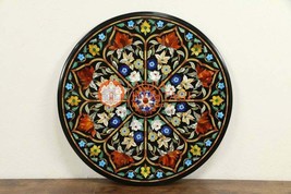 27&quot; Marble Round Coffee Table Top Lapis Lazuli Carnelian Turquoise Inlay E1669 - £1,275.07 GBP