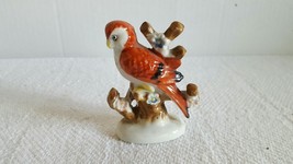 Vintage Ceramic Porcelain Red Parrot Bird Figurine Perching on Flowering... - $145.66 MXN