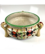 Vtg MCM Crackle Glazed Hand Painted 7&quot; Beige Orange Floral Bowl Made in ... - $586.55 MXN