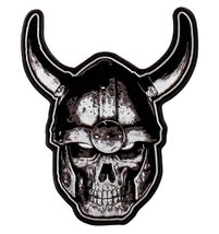 Motorcycle Biker Uniform Patch 4" X 5" Viking Skull in Horned Helmet - $8.99