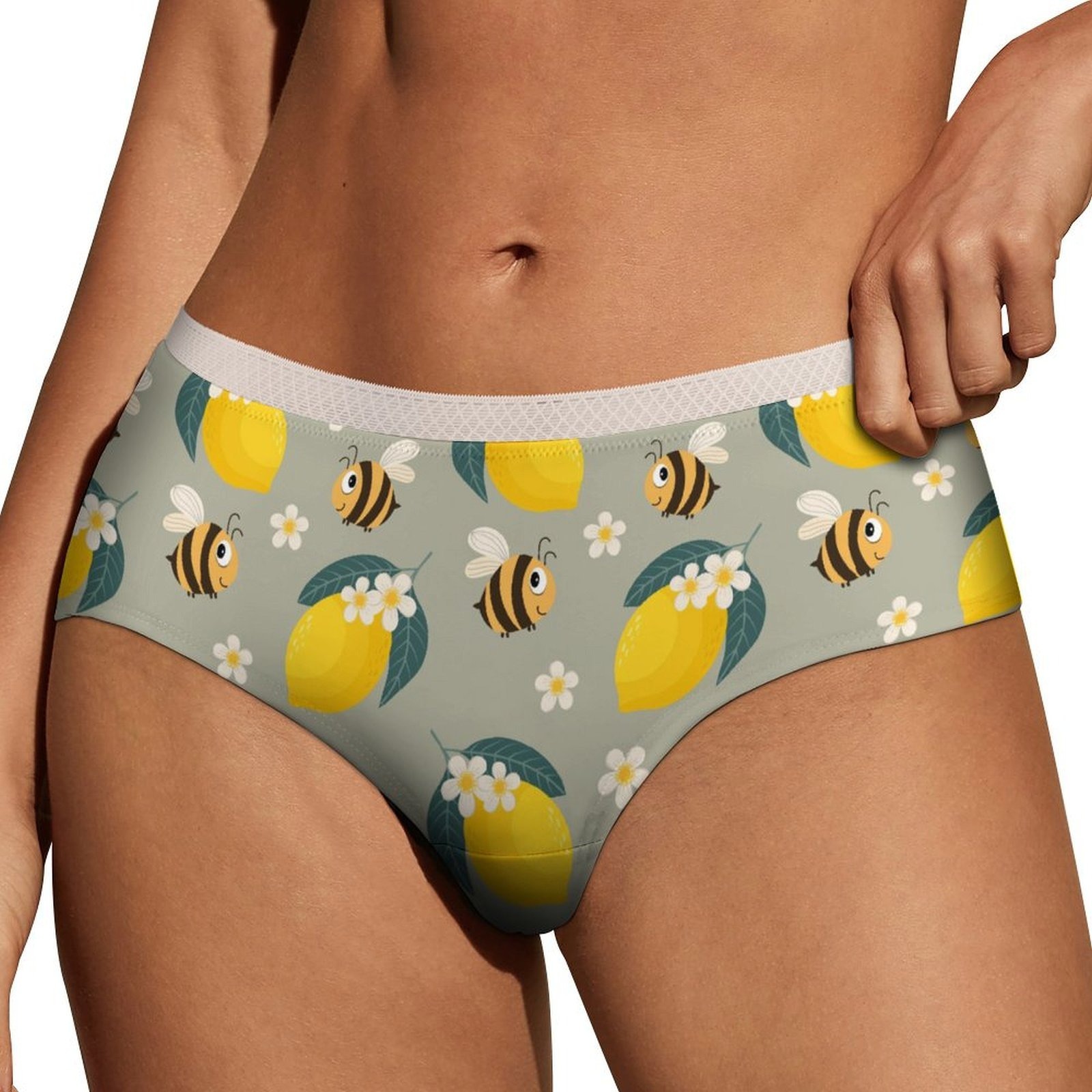 Lemon Bee Floral Panties for Women Lace Briefs Soft Ladies Hipster Underwear