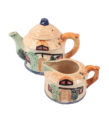 Vintage Cottage Ware Tea Pot and Creamer Japan 1940&#39;s Rustic Thatched Roof - $474.98 MXN