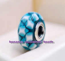 925 Sterling Silver Handmade Glass Decorative Teal lattice Murano Glass ... - $121.54 MXN