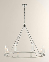 Horchow Darlana Style White Stone Polished Nickel Round Ring Chandelier 30&quot;Round - £602.31 GBP