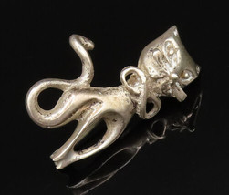 ANTONIO PINEDA 925 Silver - Vintage Dainty Kitty Cat With Bow Brooch Pin- BP9724 - £76.25 GBP