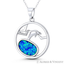 Dolphin Sealife Charm Boho Lab-Created Opal &amp; CZ Pendant in .925 Sterling Silver - £21.40 GBP+