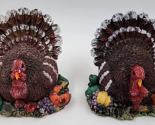 Pair of Thanksgiving Turkey Harvest Figurine Resin Gobble Fall Table Decor - $16.00