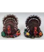 Pair of Thanksgiving Turkey Harvest Figurine Resin Gobble Fall Table Decor - £12.58 GBP