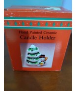 Christmas Tree Candle Holder Hand Painted Ceramic Snowman  - $8.33