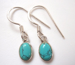 Very Small Turquoise Oval 925 Sterling Silver Dangle Earrings - £6.46 GBP