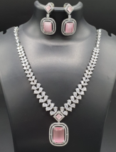 Indian Bollywood Style 18k White Gold Filled Necklace Pink CZ Jewelry Set - £60.10 GBP
