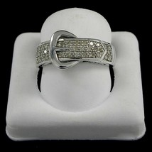 0.22 Ct Round Moissanite Knot Buckle Ring 14K White Gold Plated Sterling Silver - £58.47 GBP