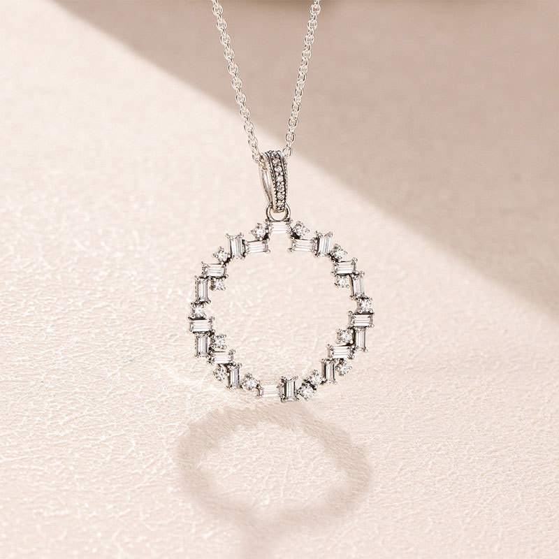 925 Sterling Silver Link Chain Sparkling Dangle Pendant Necklace
