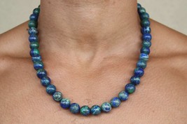 Genuine Azurite Necklace for Men/Women 8mm/12mm Chrysocolla Jewelry Heart Chakra - £23.95 GBP