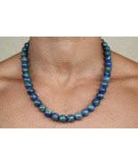 Genuine Azurite Necklace for Men/Women 8mm/12mm Chrysocolla Jewelry Hear... - £23.62 GBP