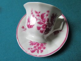 Pv Limoges France Porcelain Ceramic Coffee Cup And Saucer Red Bouquets [89B] - £36.17 GBP
