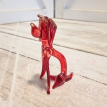 Vintage Hand Blown Art Glass Miniature Red Dog Figurine 2&quot; Tall - £11.67 GBP