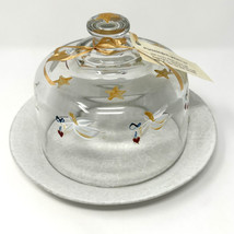 Stoneware Plate &amp; Glass Cloche Dome Angel Heart Handpaint Bennington Potters VTG - £37.70 GBP