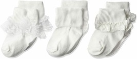 Jefferies Socks Baby Girls Fancy Lace Eyelet Trim White Dress Cuff Ankle 3 PK - £9.44 GBP