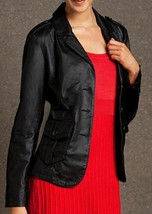 Women Leather  Blazer Real Soft Lambskin Three Button Black Slim Fit Coat - £94.90 GBP