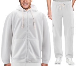 Men&#39;s Zip Up Fleece White Jogging Track Sweat Suit 2 Piece Set w/ Defect 6XL - £21.37 GBP