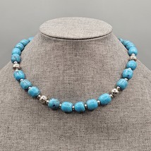 Blue Stone Necklace Single Strand Beaded Silver Tone Southwestern 18&quot; - $24.99
