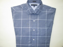TOMMY HILFIGER Regular Fit Spread Pin-points Plaids Dress Shirt Blues 16.5 | 33  - £22.58 GBP
