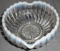 Fenton White Opalescent Heart Ribbed Bowl Hand Painted By Charlotte Smith - $23.75