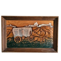 Vintage Covered Wagon Wall Art Copper Relief Ox Mountains Western - £94.39 GBP