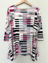 Alfani Womens Small Gray Pink Shark Bite Hem 3/4 Sleeves Boat Neck Top T... - $27.37 CAD