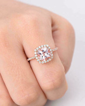 1.75Ct Cushion Cut Peach Morganite 14k Rose Gold Finish Wedding Engagement Ring - £61.27 GBP