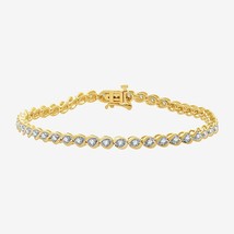 1 Carati Taglio Rotondo Moissanite Vortice Link Tennis Bracciale 14K Oro Giallo - £173.75 GBP