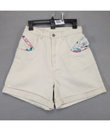 NWT Vtg Bill Blass Shorts Women&#39;s 10 Beige Cotton Denim High Waist Flora... - $28.00