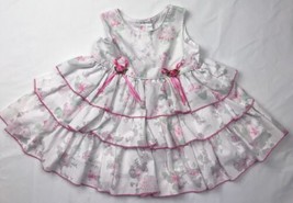 Bryan Vintage Dress USA Made Ruffle Pinafore Full Sz 6-9 Mos White Pink ... - $18.00