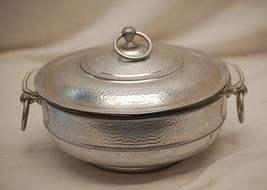 Hammered Aluminum Covered Serving Dish Fire King Glass Bowl 1-1/2 Qt. - $42.56