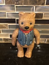 Vtg DEPT 56 Ceramic TED D BEAR Jointed Sit Stand GREEN VEST Red BOW Figu... - $26.80