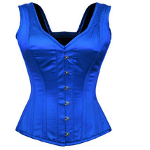 Over bust Full Steel Boned Spiral Strap Halter Bustier Gothic Blue Satin Corset - $43.60+