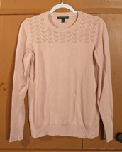 BANANA REPUBLIC Lightweight Sweater Women&#39;s M Pink Crochet Trim Top Roun... - £8.54 GBP