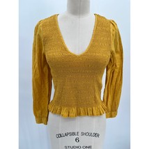 American Eagle Smocked Long Sleeve Cropped Shirt Sz S Mustard Yellow - $19.60