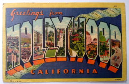 Greetings From Hollywood California Large Letter Linen Postcard Curt Teich 1949 - $12.15