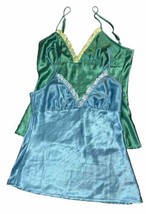 Lot Of 2 Ruby Sly Silk Chemise Blue Green Womens M Ruffle Lingerie Tops - £20.50 GBP