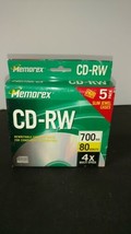 Memorex CD-RW Rewritable 5 Pack 4x 700MB 80 Minutes Slim Jewel Case NEW  - £8.64 GBP