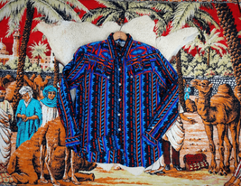 Vtg 1980s 1990s Rodeo Western Wear Colorful Chimayo Aztec Navajo Shirt S... - $62.89