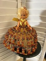 Vtg Large Doll Beaded Full Dress Safety Pin Art 1950s/60s pageant pinup girl - £20.82 GBP