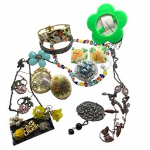 Costume Jewelry Lot Vintage Boho Metal Plastic Retro Cloisonne Flowers B... - £23.25 GBP