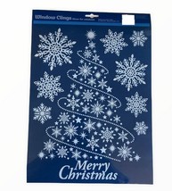 Window Clings Merry Christmas Tree White Snowflakes Sticks Windows 9 PC Holiday  - £10.75 GBP