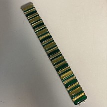Vintage Swatch Stainless Steel Two-Tone Green &amp; Yellow Glass 7 Inch Bracelet - £53.57 GBP