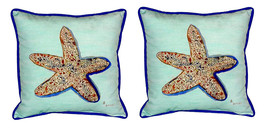 Pair of Betsy Drake Starfish - Teal Indoor Outdoor Pillows 12 X 12 - £55.38 GBP